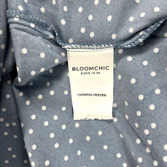 BLOOMCHIC Top Womens plus 1X 14 16 blue white polka dot short sleeve ruffle - Picture 10 of 14